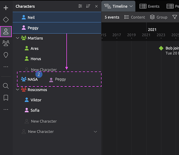 Drag Characters Into Groups