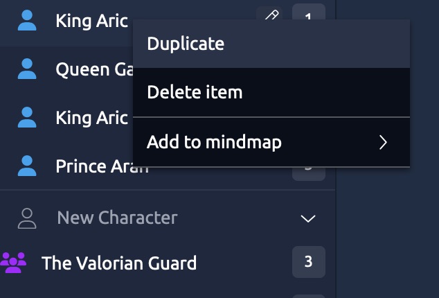 Screenshot of duplicate menu option - right clicking a character