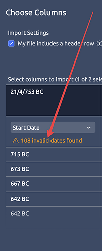 Invalid dates