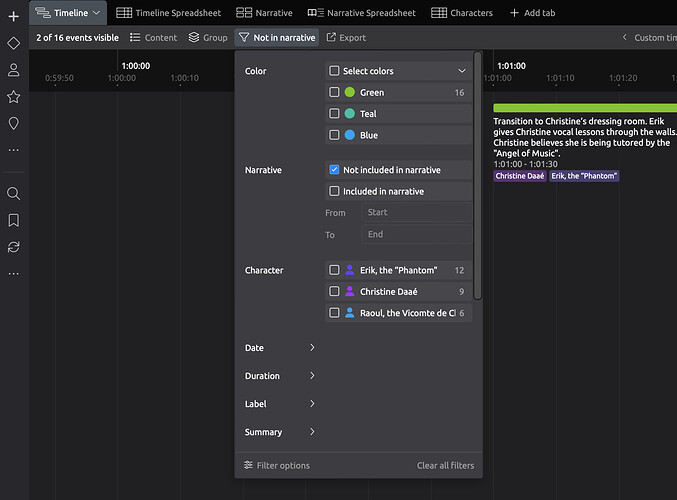 Not in narrative filter