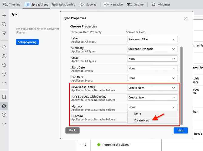 Choose Sync Properties