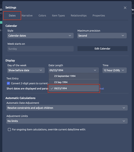 Date Length Settings